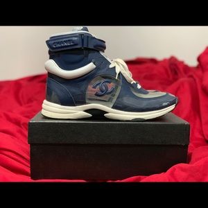SOLD‼️ Chanel clear/navy blue high top sneakers